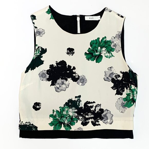 A.L.C. Womens 100% Silk Floral Sleeveless Cropped Tank 🤩✨✨✨ - Picture 1 of 9